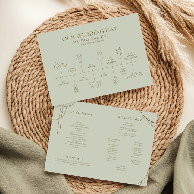 Grüner Boho-Draped-Beaded-Hochzeit Programm (Von Creator hochgeladen)