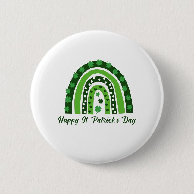 Grüner Boho-Kleeblatt-Regenbogen-St.-Patricks-Tag Button (Vorderseite)