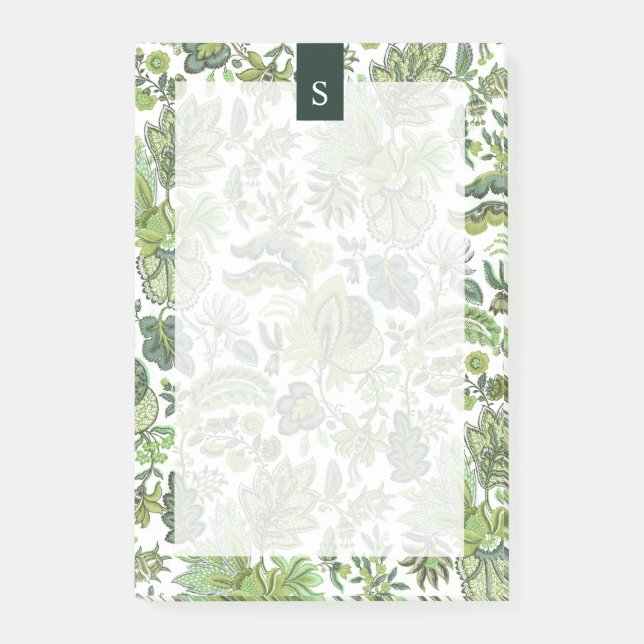 Grüner Boho Vintage Blumenmonogramm Post-it Klebezettel (Vorderseite)