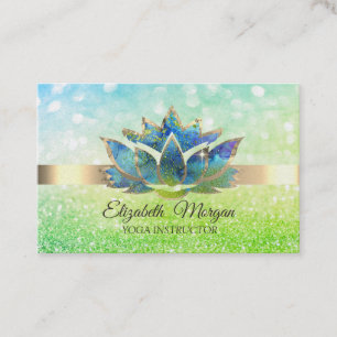 Grüner Bokeh Gold, Blauer Lotus Yoga Visitenkarte