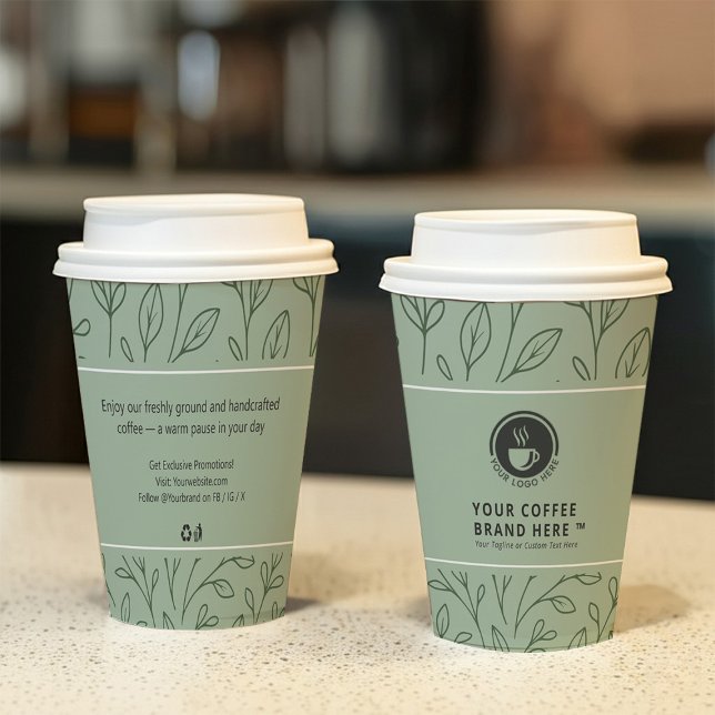 Grüner botanischer Kaffee für moderne Unternehmen Pappbecher (Von Creator hochgeladen)