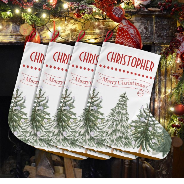 Grüner botanischer Merlingname Personalisiert Großer Weihnachtsstrumpf (Von Creator hochgeladen)