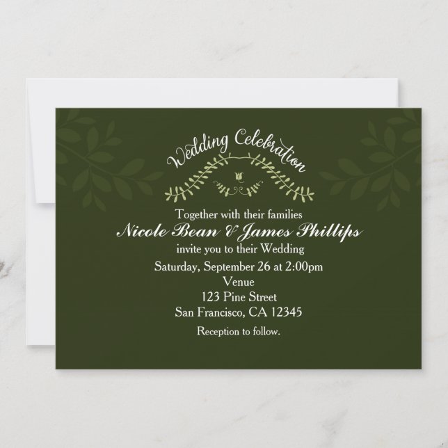 Grüner Botanischer Wald Rustikale Hochzeit jedes E Einladung (Vorderseite)