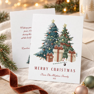 Grüner & Brauner Wasserfarben-Christbaum Postkarte
