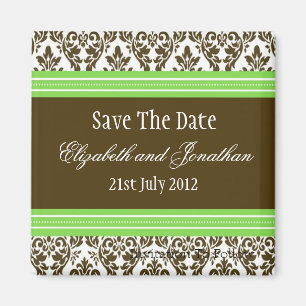 Grüner Brown-Damast, der Save the Date Wedding is Magnet