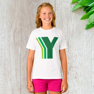 Grüner Buchstabe Y Geometrische Streifen Monogramm T-Shirt