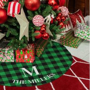 Grüner Büffel-Kariert Familien-Monogramm Polyester Weihnachtsbaumdecke