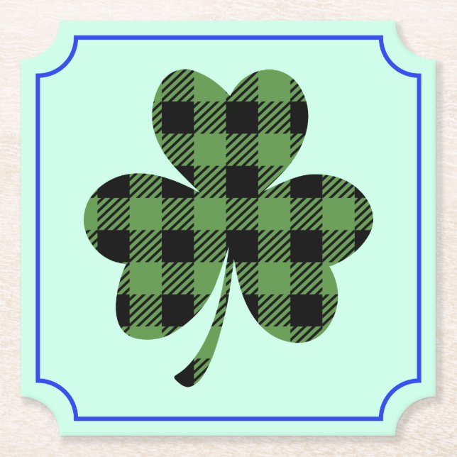 Grüner Büffel-Kariert Shamrock Kleeblatt Design-61 Untersetzer (Vorderseite)