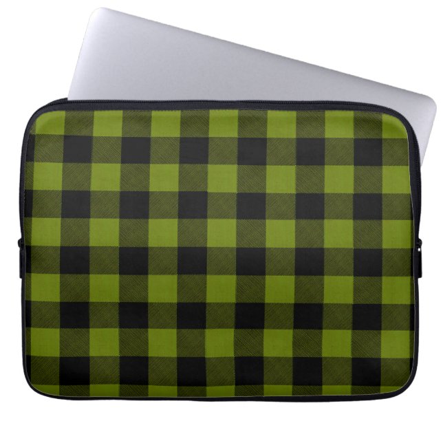 Grüner Büffel-Karo-Garten Laptopschutzhülle (Vorderseite)