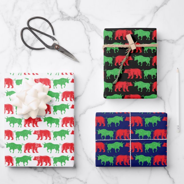 Grüner Bulle & Roter Bär, DIY-Farbhintergrund, Sch Geschenkpapier Set (Vorderseite)