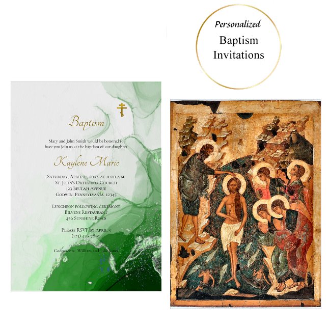 Grüner Canyon Textur Orthodoxe Christliche Taufe Einladung (Von Creator hochgeladen)