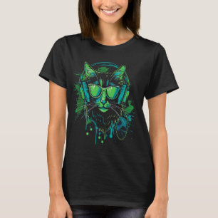 grüner Cat DJ mit Kopfhörer und Sonnenbrille, Kitt T-Shirt