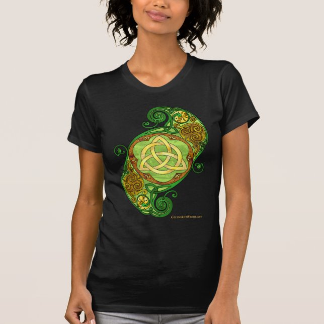 Grüner Celtic-Spiralen-Dreiheits-Knoten T-Shirt (Vorderseite)