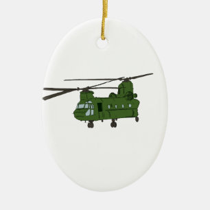 Grüner CH-47 Chinook Militär-Hubschrauber Keramik Ornament