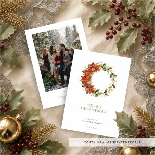 Grüner Chic Poinsettia-Kranz Weihnachtsfoto TMF26 Feiertagskarte