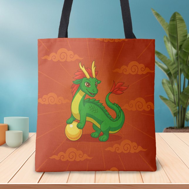 Grüner chinesischer Drache auf Rot (Von Creator hochgeladen)