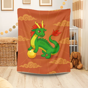 Grüner chinesischer Drache auf Rot Fleecedecke