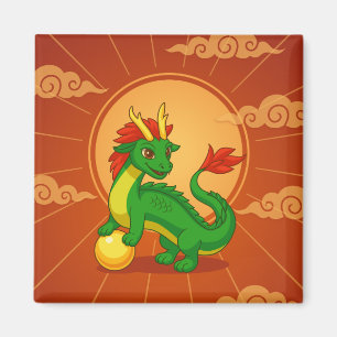 Grüner chinesischer Drache auf Rot Magnet