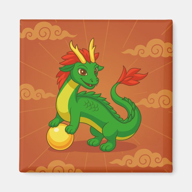 Grüner chinesischer Drache auf Rot Magnet (Vorne)