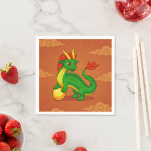 Grüner chinesischer Drache auf Rot Serviette
