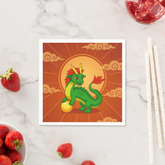 Grüner chinesischer Drache auf Rot Serviette