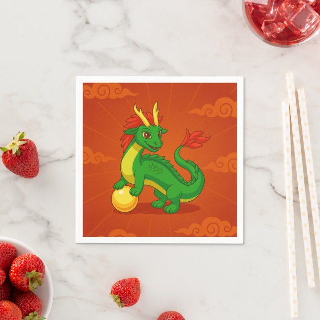 Grüner chinesischer Drache auf Rot Serviette (Beispiel)