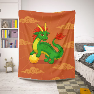 Grüner chinesischer Drache auf Rot Sherpadecke