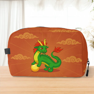 Grüner chinesischer Drache auf Rot Waschbeutel