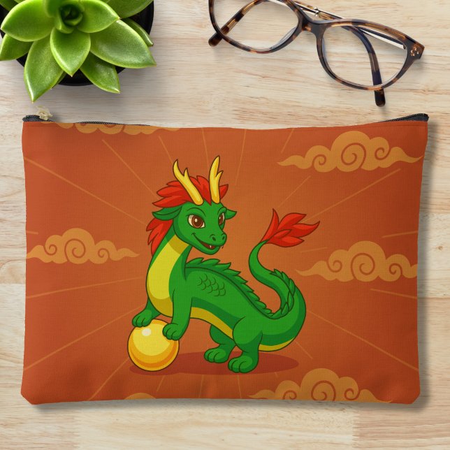 Grüner chinesischer Drache auf Rot Zubehörtasche (Von Creator hochgeladen)