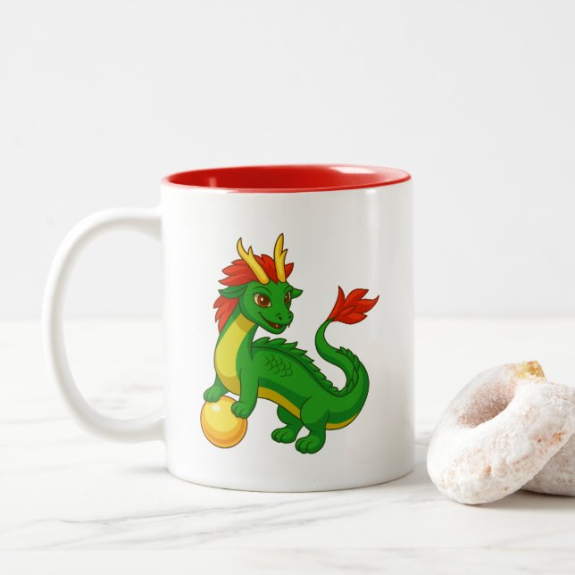 Grüner chinesischer Drache Zweifarbige Tasse (Mit Donut)