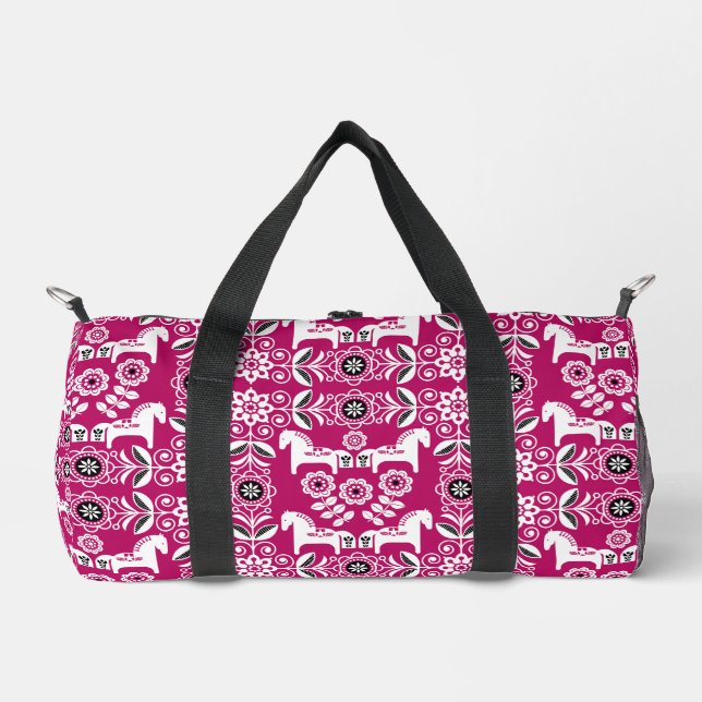 Grüner Dala Schwedisches Pferd Druck Duffle Bag (Vorderseite)