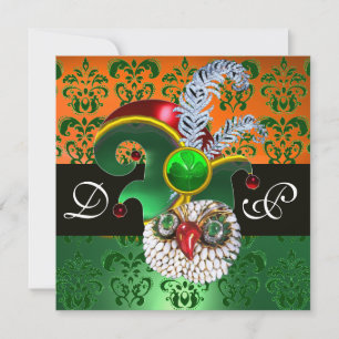 GRÜNER DAMAST, JUWELENEULE, ELFENHUT, DIAMANTFEDER EINLADUNG