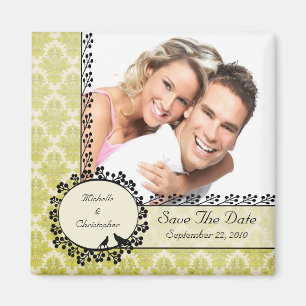 Grüner Damast-Liebe-Vogel-Foto-Save the Date Magnet