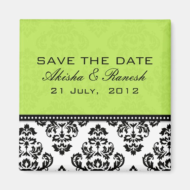 Grüner Damast-Save the Date Magnet (Vorne)