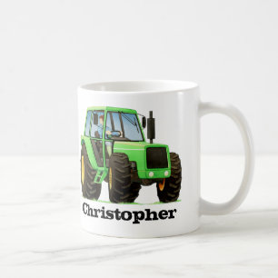 Grüner der Bauernhof-Traktor des Name-Kindes Kaffeetasse