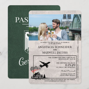 Grüner Deutschland Reisepass Hochzeit Einladung