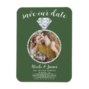 Grüner Diamantring Bling Foto Save-the-Date Magnet