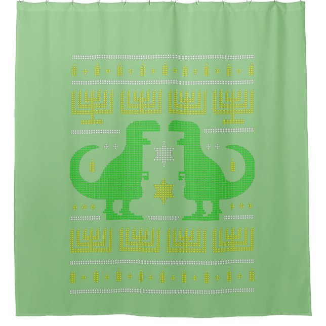grüner Dinosaurier hanukkah hässlicher Pullover Duschvorhang (Vorderseite)
