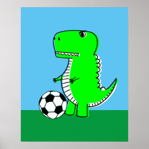 Grüner Dinosaurier liebt Fußball Poster