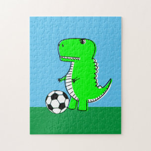 Grüner Dinosaurier liebt Fußball Puzzle