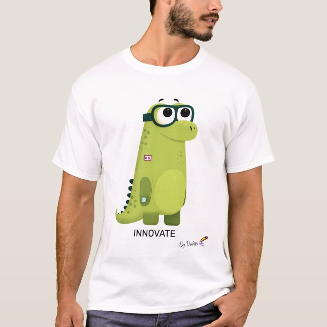 Grüner Dinosaurier mit Brille | INNOVATION - nach  T-Shirt (Vorderseite)