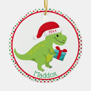 Grüner Dinosaurier mit Personalisierter Weihnachts Keramik Ornament