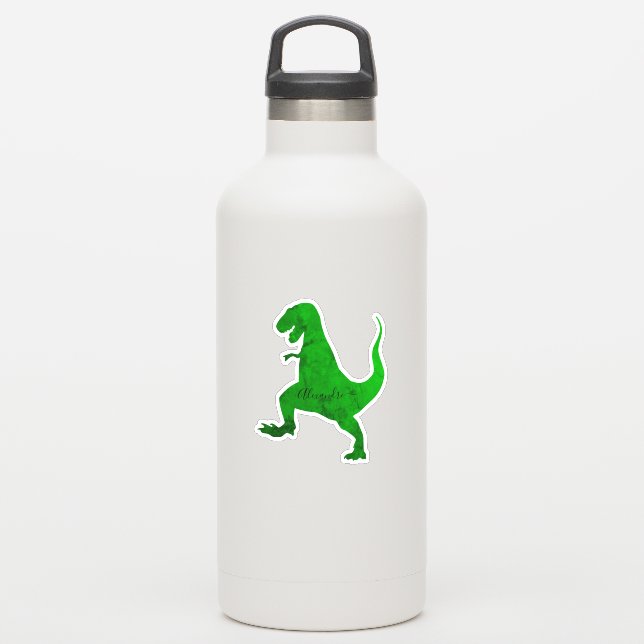 grüner Dinosaurier personalisiert deinen Namen Aufkleber (Wassserflasche)