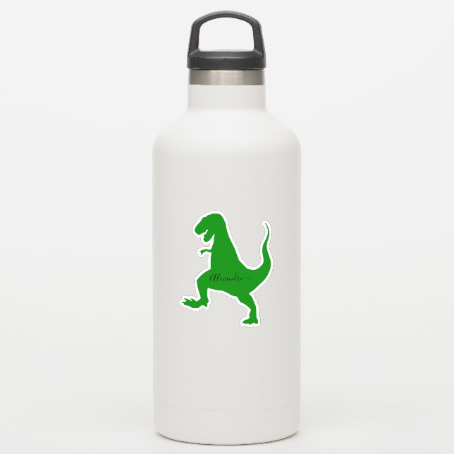 grüner Dinosaurier personalisiert deinen Namen Aufkleber (Wassserflasche)
