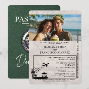 Grüner dominikanischer Reisepass zur Hochzeit Einladung