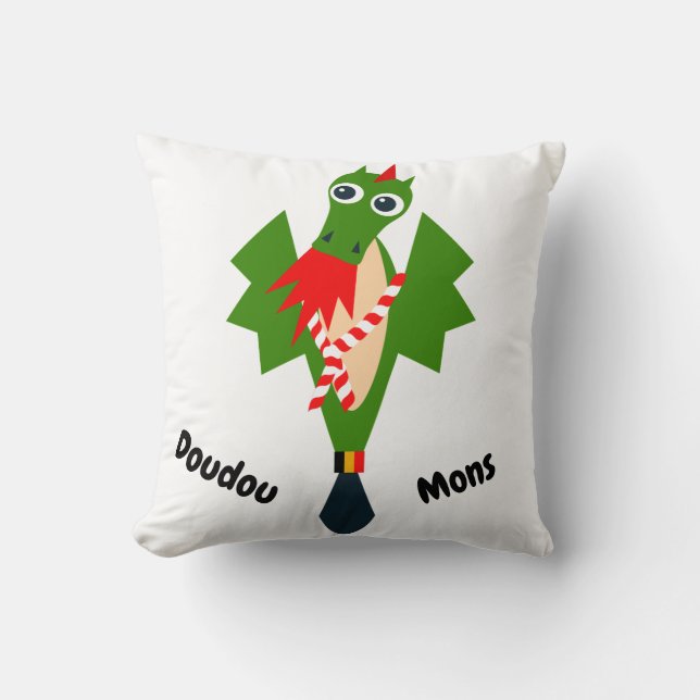 Grüner Drache der Stadt Mons, Belgien Kissen (Vorderseite)