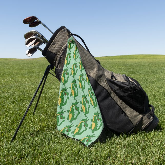 Grüner Drache Design Jeder Farbige Hintergrund Golfhandtuch (Gras)