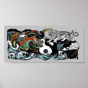 Grüner Drache gegen Weißer Tiger Poster