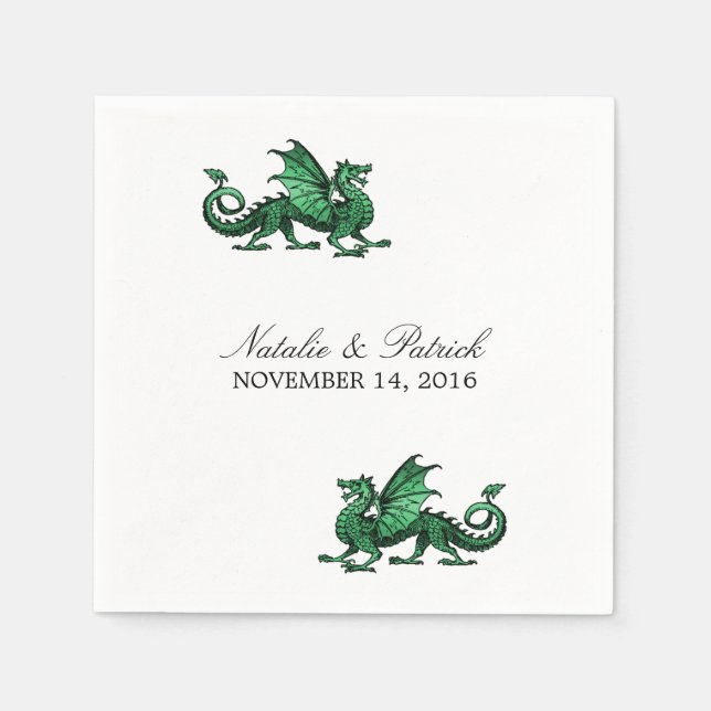 Grüner Drache Hochzeitspapier Napkins Serviette (Vorderseite)