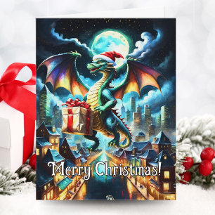 Grüner Drache liefert Weihnachtsgeschenke Karte